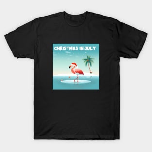 Xmas in July, Funny Flamingo Santa Tropical Christmas T-Shirt